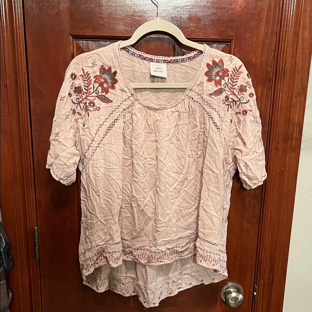 Knox Rose Light Pink Embroidered Blouse